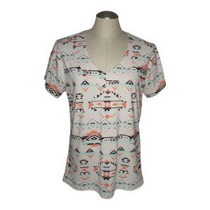 Vanity XL Aztec Tribal Boho Super Soft V-Neck Tee Southwestern Top